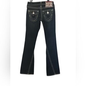 True Religion Joey Super T dark denim flare Jeans with Contrast Stitching, 24